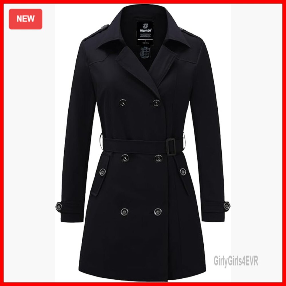 Waterproof Trench Coat With Belt, Classic Lapel, Adjustable Cuffs